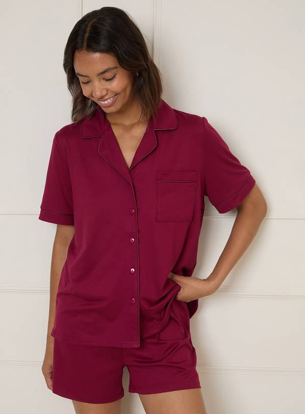 DOROTHY PERKINS Nightwear Tipped Short Sleeve Pyjama Set Burgundy XL